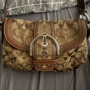 Coach Brown and Tan Signature Shoulder Bag